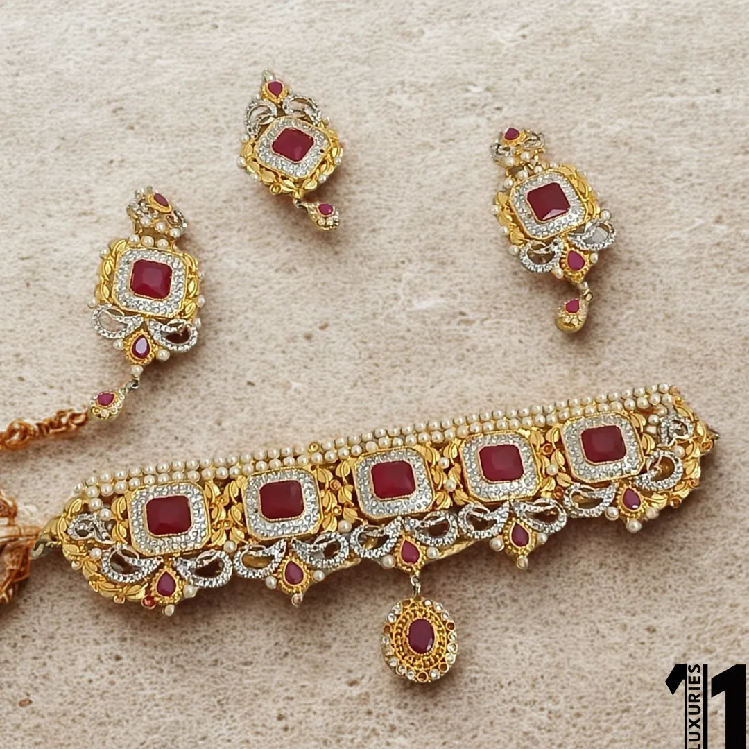 Maroon bridal choker set